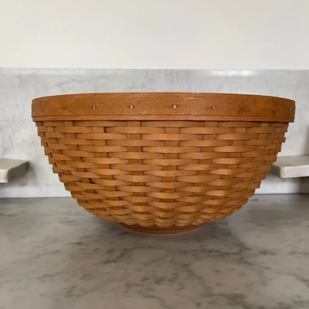 LONGABERGER Hostess Woven Bowl Basket XL 13” Round Handwoven Brown Retired